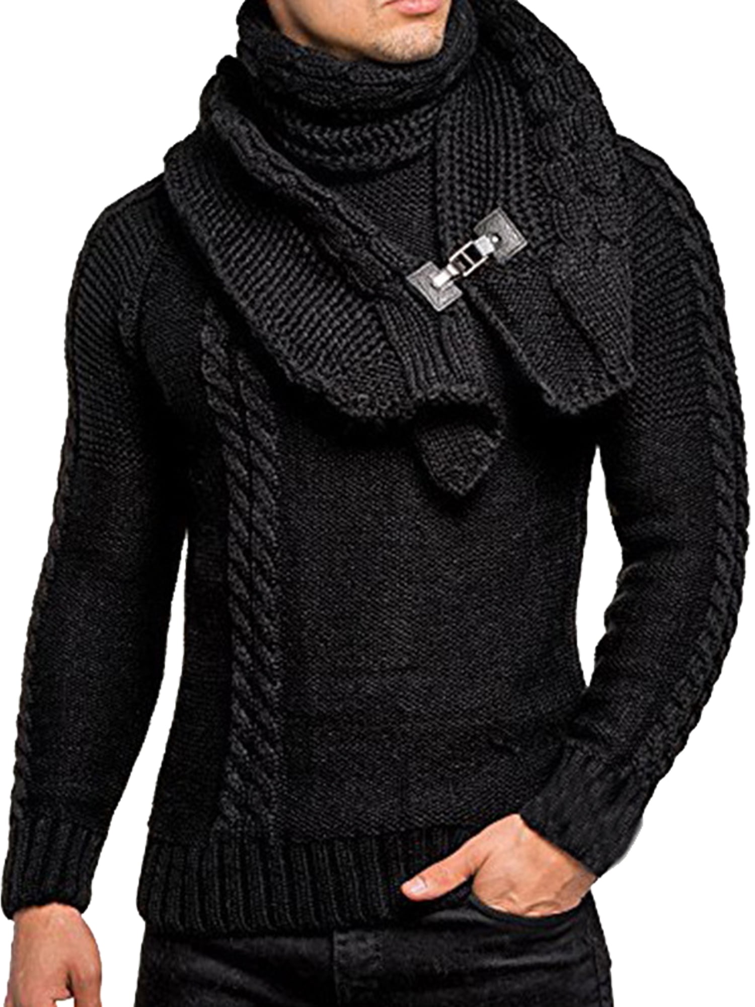 COOFANDY Men's Shawl Collar Cardigan Sweater Slim Fit Casual Cable Knitted Sweaters with Buttons and Pockets 