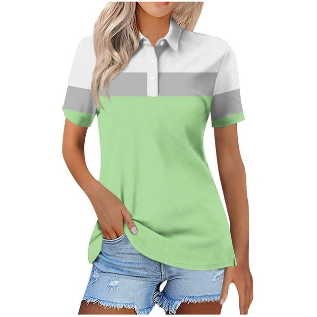 Blusas para las Mujeres Impresión Casual Manga Corta Turndown Collar Botón Superior, Tops Cortos para las Mujeres