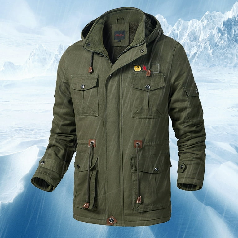 GWAABD Men s Jackets Lightweight Cotton Quilted Jacket Winter Warm Puffer Padded Coat with Hooded Pockets Full Zip Solid Color Outerwear Army Green XXXXL Walmart