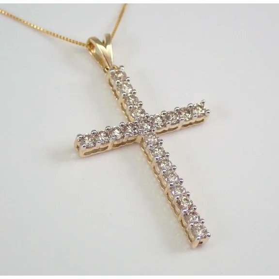 Delicate 1Ct Round Cut Diamond Cross Pendant 18"Free Chain 14K Yellow Gold Over