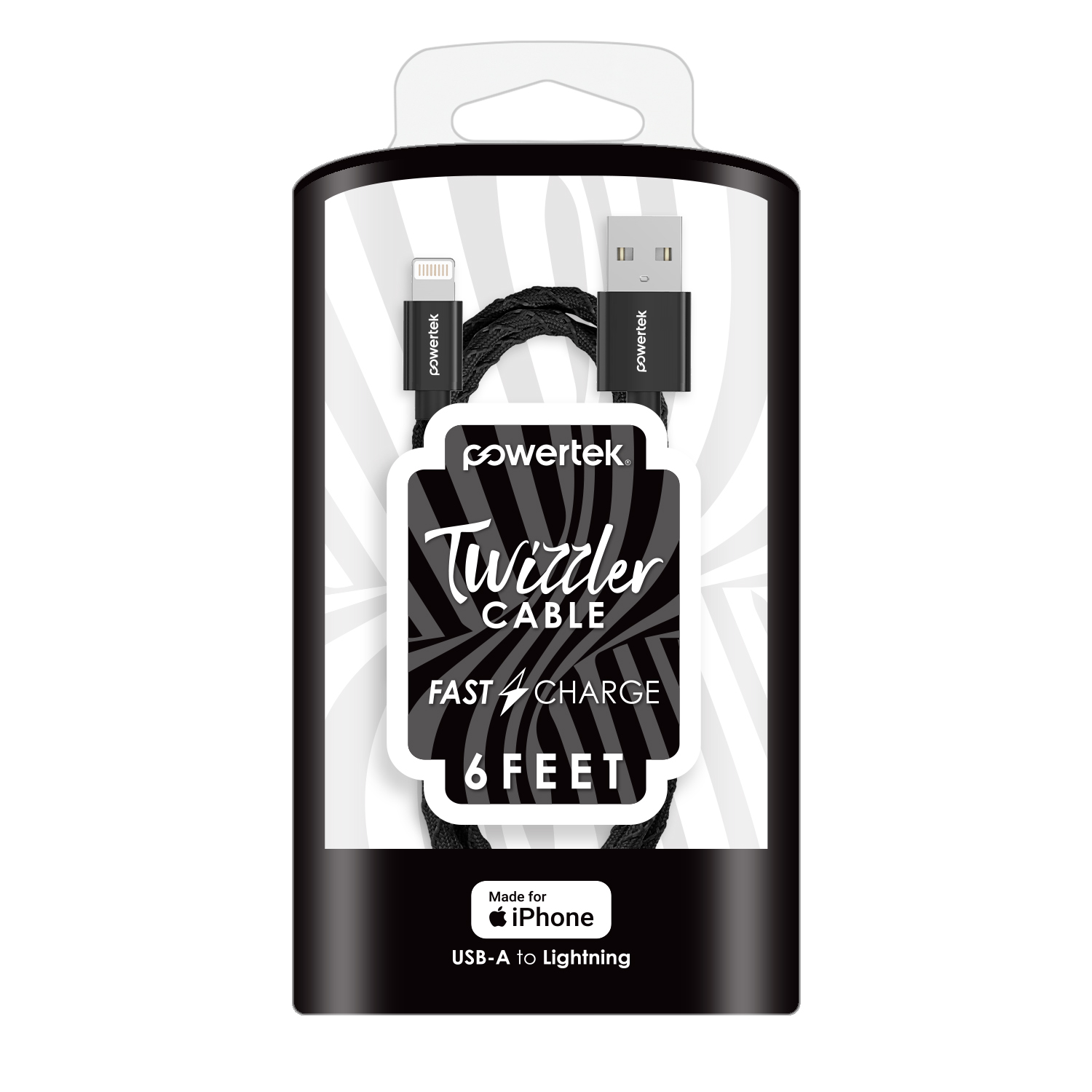 Liquipel Powertek USB-A to Lightning Twizzler Cable - Black