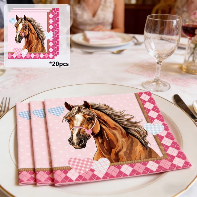 Decoración del hogar, decoración de habitaciones, decoración de paredes, servilletas temáticas del Año de los Caballos, servilletas de carreras de caballos a cuadros de tinta rosa, servilletas de deco