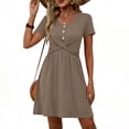 thumbnail image 2 of Levmjia Womens Summer Dress Casual Round Neck Short Sleeve Solid Color Loose Fit Button Front Polyester Comfortable Everyday Wear, 2 of 9