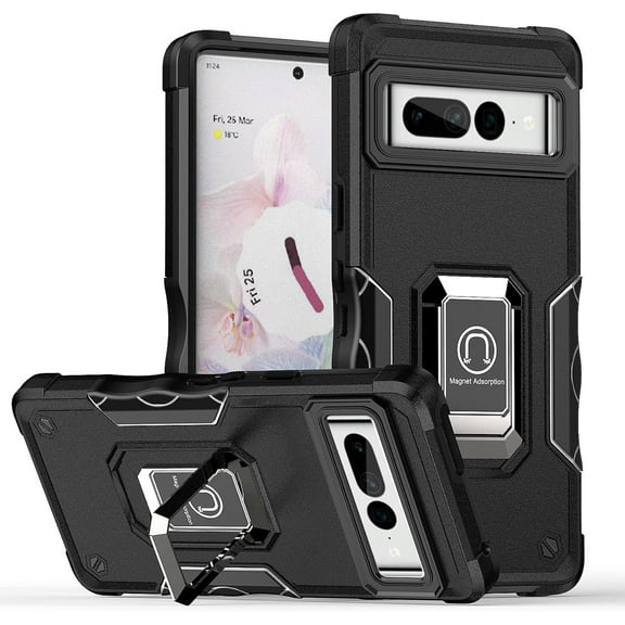 for Google Pixel 7 Pro Case with Magnetic Kickstand, Drop Tested Military Grade Cover Fit for Car Mount Holder Protective Phone Case for Google Pixel 7 Pro JQ Black