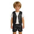 thumbnail image 5 of CPNG Boys Girls Sequin Outfits Sleeveless Waistcoat Shorts Hip-hop Jazz Dance Stage Performance Costume Vest Tops and Shorts Set(Black,3-4 Years), 5 of 6