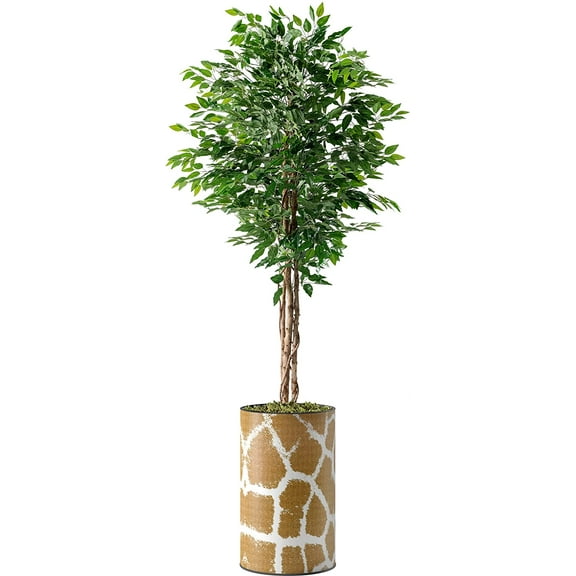 Artificial Tree in Contemporary Planter, Fake Ficus Silk Tree for Indoor and Outdoor Home Decoration - 66" Overall Tall (Plant Pot Plus Tree)