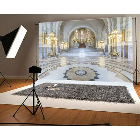 Image of European Building Backdrop 7x5ft Photography Background Grand Lamps Marble Floor Stairway Video Studio Photos Props