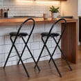 thumbnail image 2 of 2 count 24 Inch Folding Bar Stool with Backrest, Leather Padded Folding Stools for Adults up to 350lbs, Collapsible Round Counter Height Stool Chair for Camping Kitchen Shop Cafe (Black), 2 of 6
