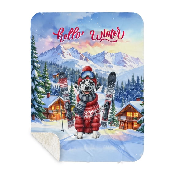 Hello Welcome Winter The Ski Dalmatian Snowy Day Cozy Sherpa Blanket Dog Lover Warm Soft Throw Blanket - 13013