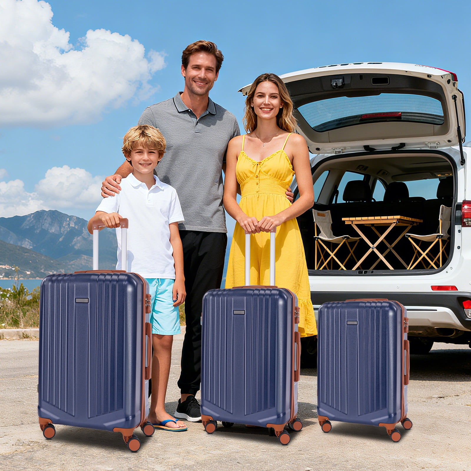 COBIZI Luggage Sets 3 Piece, ABS+PC Hard Shell Suitcases with Wheels, TSA Aproved Lock and Convient Side Hook, Travel Suit Case Set for Men and Women, Dark Blue