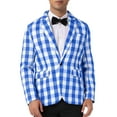 thumbnail image 5 of INSPIRE CHIC Men's Suit Gingham Plaid Single Breasted Regular Fit Notched Lapel Blazer 2XL Blue White, 5 of 5