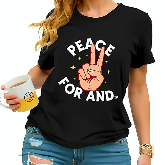 Cotton Short Sleeve T-Shirt with Centered Peace Sign Graphic and Stars - Casual Relaxed Fit Tee