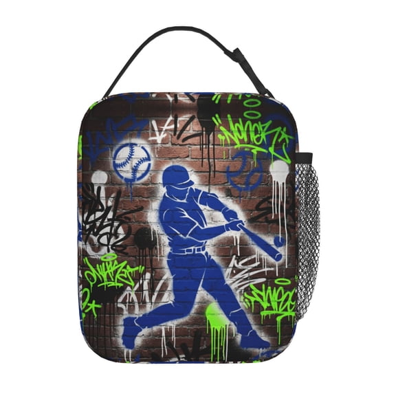 Baseball Player Lunch Bag For Sports Men Reusable Insulated Lunch Tote Lunch Box Cooler Thermal Lunch Tote Bag For Office Work Picnic Travel