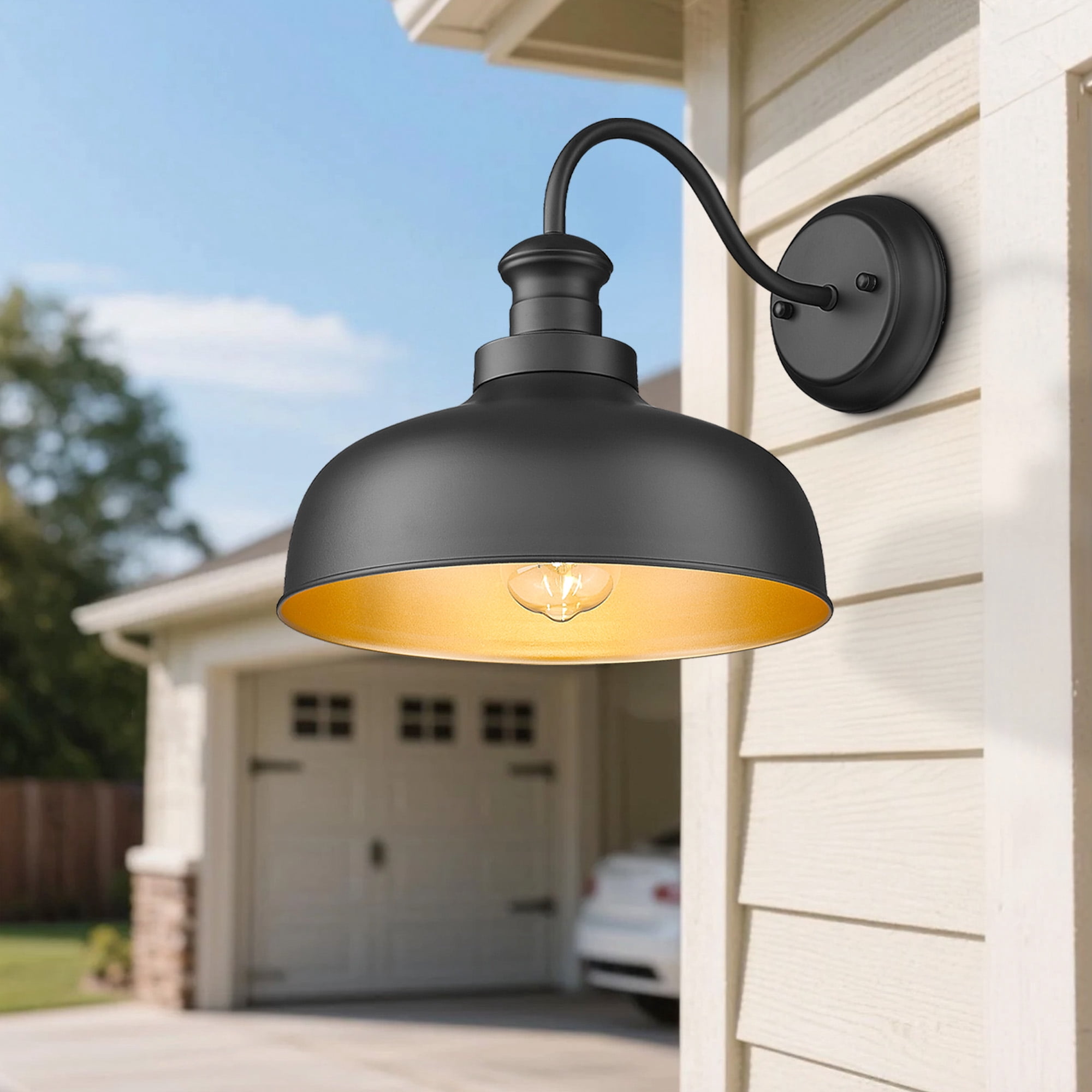 Outdoor Farmhouse Barn Light, Outside Wall Sconce, Weather Resistant Anti-Rust Farmhouse Exterior Wall Light, Outdoor Lantern Lamp for Porch, Garage, Patio, Entryway(Black, 4 Pack)