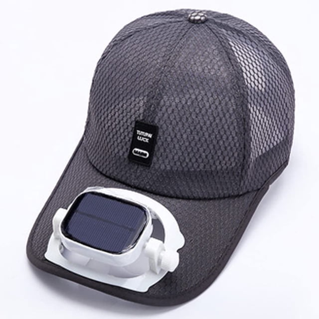 Gorra de béisbol para hombre con ventilador solar, gorras de verano de malla para playa, solar/USB, gris ER