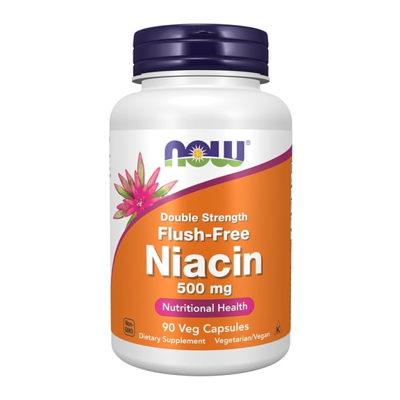 NOW Supplements, Niacin (Vitamin B-3) 500 mg, Flush-Free, Double Strength, Nutritional Health, 90 Veg Capsules