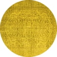 thumbnail image 1 of Ahgly Company Machine Washable Indoor Round Abstract Yellow Contemporary Area Rugs, 5' Round, 1 of 4