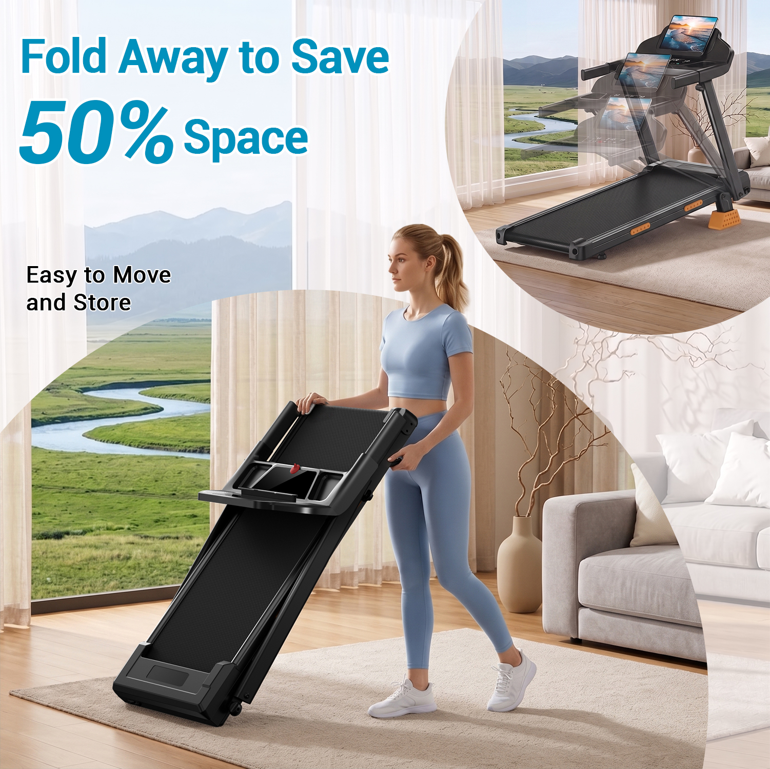 LEZEE 4-in-1 Foldable Treadmill with 20% Incline photo 7