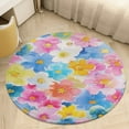 thumbnail image 4 of Floral Colorful Flower Soft Bedroom Round Area Rug, Washable Cute Nursery Circle Throw Mat, Non-Slip Contemporary Small Low Pile Floor Carpet for Dorm Bedside, 4 of 6