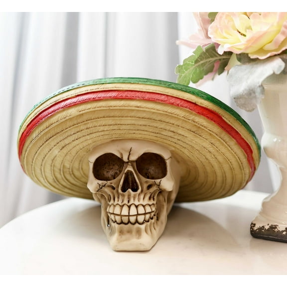Day Of The Dead El Bandito Outlaw Skeleton Skull With Mexican Sombrero Figurine