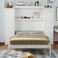 thumbnail image 2 of Queen Size Murphy Bed with 2 Wardrobes & Storage Shelf, White Space Saving Wall Bed with Integrated Closet, Multifunctional Foldable Platform Bedframe for Guest Room, Home Office, 2 of 11
