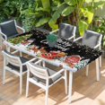 thumbnail image 2 of Black Christmas Table Cloths for 3 Foot Rectangle Tables, Santa Snowman Snowflake Elk Xmas Tree Patio Waterproof Elastic Fitted Tablecloths, Washable Rectangular Table Cover for Camping, 2 of 8