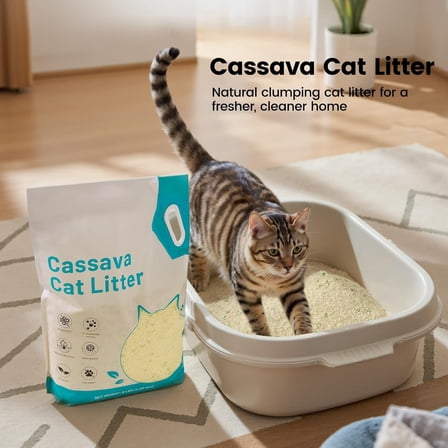 Nomipaw Cassava Cat Litter, Clumping Tapioca Cat Litter with Odor Control, Low Dust, Natural Litter, Fast Absorption & Low Tracking Kitty Litter, Unscented with Deodorizing Pellets, 9LBS
