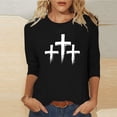 thumbnail image 2 of successthop Easter Clothes Women Cross Print Casual 3/4 Sleeve Holiday T Shirt Crewneck Tops Summer Vacation Clothes 2XL, 2 of 6