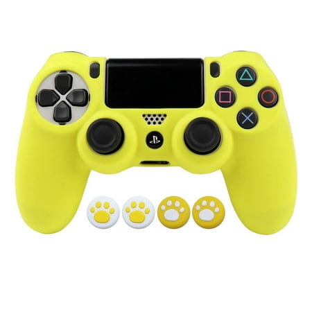 Soft Silicone Protective Control Cover For Playstation 4 Controller Skin PS4 Gamepad Case with Joystick Grip Caps Yellow