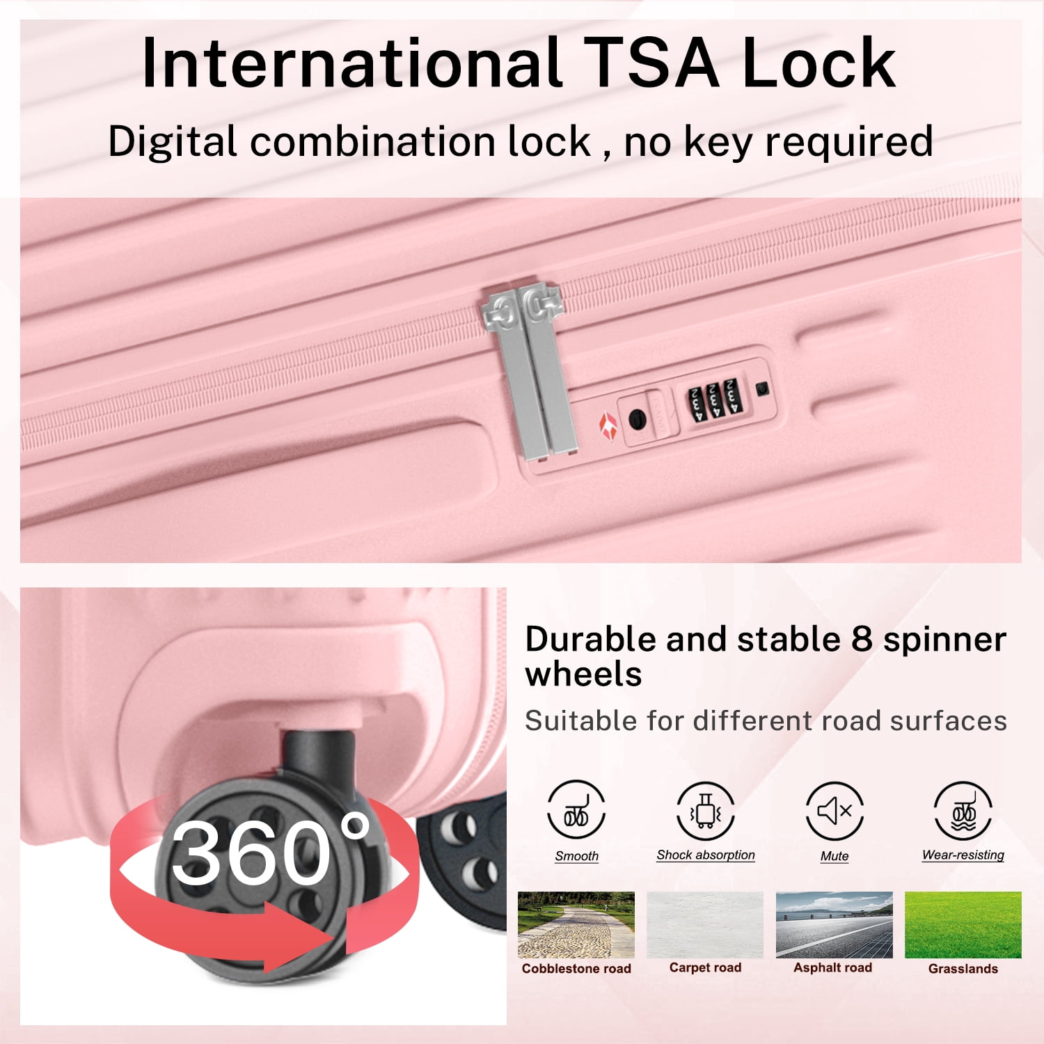 Carry on Luggage PC ABS Airline Approved Suitcase with Spinner Wheels TSA Lock Hardshell 20 inch Pink