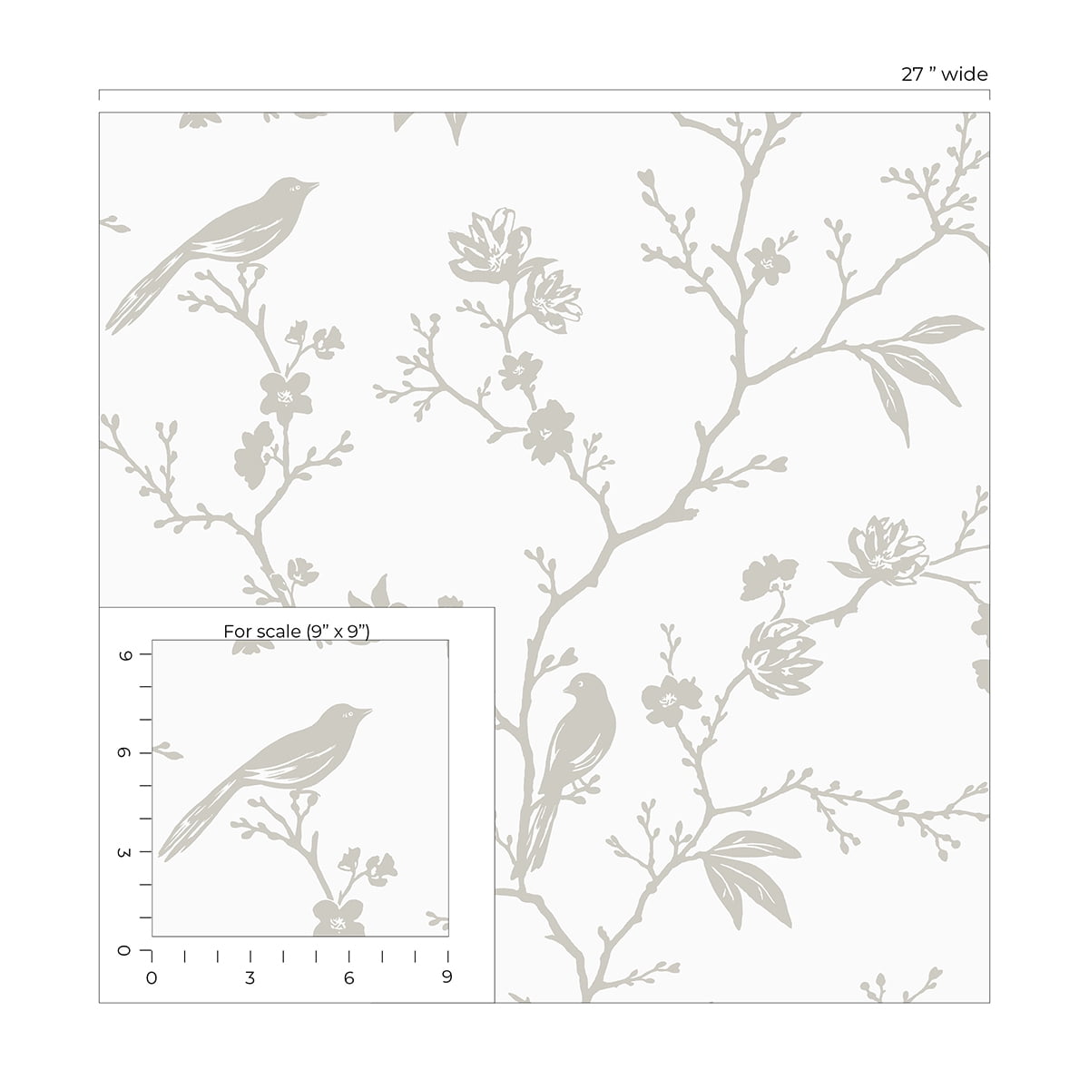 NextWall Nickel Songbird Chinoiserie Peel and Stick Wallpaper
