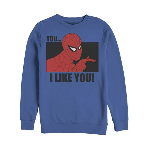 Men's Marvel Spider-Man Likes You  Sweatshirt Royal Blue Medium