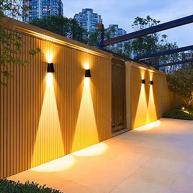 2X Luz de Pared Exterior 2LED Impermeable Solar IluminacióN Ambiental Exterior Luces Blancas CáLidas Luces de JardíN LáMpara de Pared Exterior