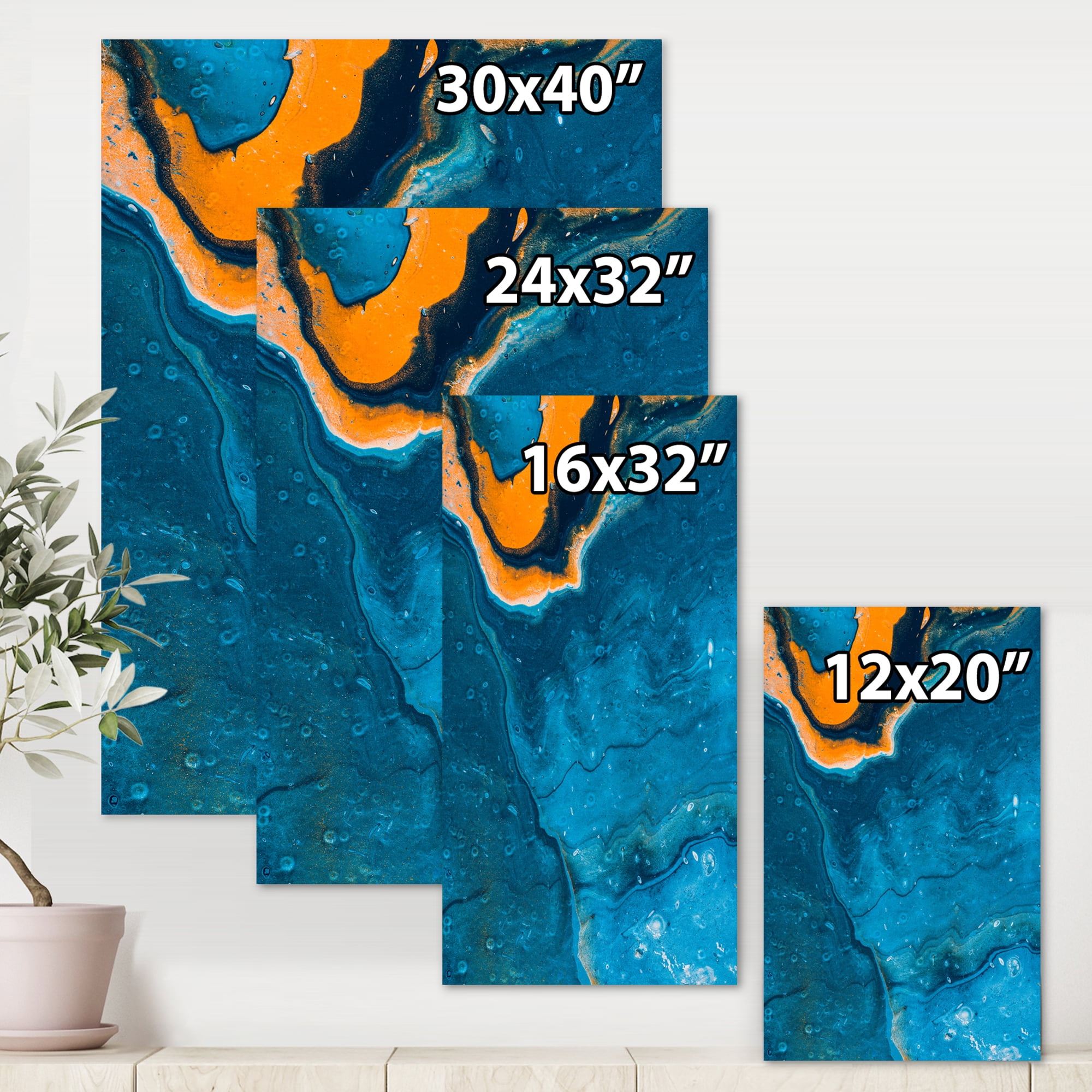 Designart ' Abstract Marble Composition In Orange and Blue III ' Modern Canvas Wall Art Print