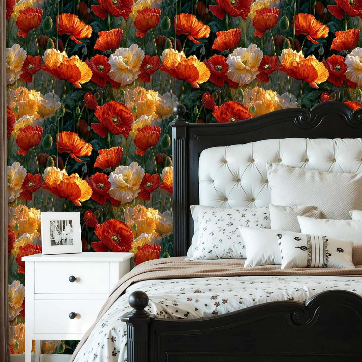 Vintage Peel and Stick Wallpaper Stunning Poppies Full Bloom Golden Glow Wall Mural 23.6in x 9.8ft Self Adhesive Removable Wall Paper Renter Friendly Wallpaper for Nursery Bedroom Cabinets