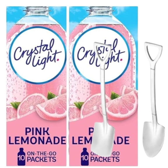 Crystal-Light On The Go Drink Mix - Two (2) Pack of 10pck/0.13oz Pouches - Sugar-Free (Pink Lemonade) with Shovel Spoons