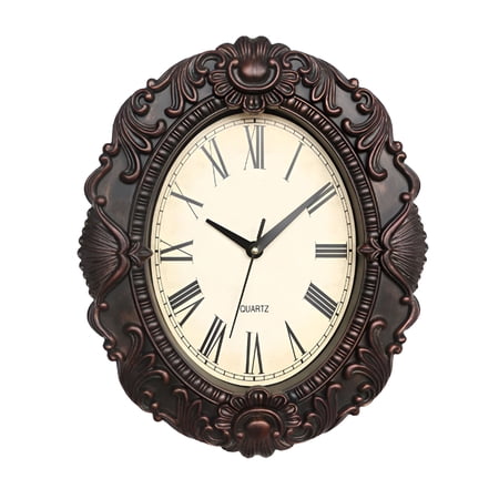 AURENIX 2026 New 14'' Oval Retro Wall Clock,Decorative Clocks with Non-Ticking Movement for Kitchen,Living Room Decor - Black Gold for Home,Office,Wall Decor,Living Room,Kitchen,Bedroom.