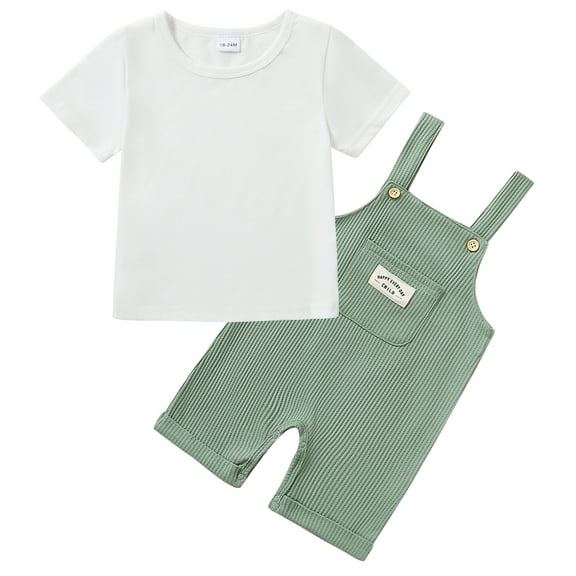 ZOEREA Toddler Baby Boys Clothes Summer Outfit Stripe T-Shirt and Shortall Romper Set Cute Jumpsuit Solid Color 6M-4T