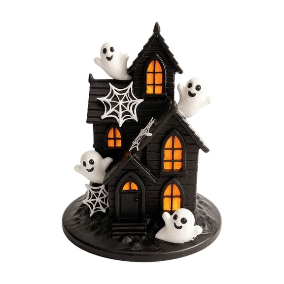 SUYOLL Halloween Decorations Resin Light Up Haunted House Figurine With Ghosts, Spooky Halloween Manor Tabletop Centerpiece For Mantel Shelf Fireplace Indoor Autumn Party Home Decor
