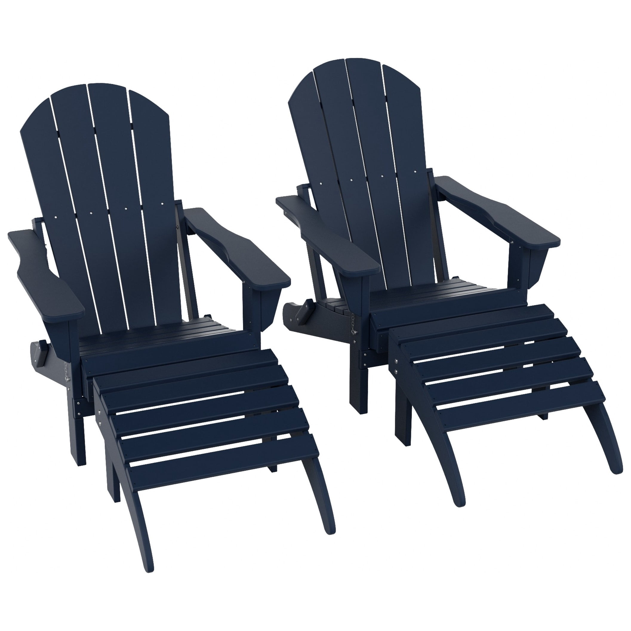 Polytrends  Laguna Hdpe All Weather Outdoor Patio Foldable Adirondack Chairs With Ottomans (5-Piece Set) Navy Blue