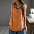 thumbnail image 5 of Feancey Cotton Linen Plus Size Tank Tops for Women Colorblock Sleeveless Beach Shirts Side Button Casual Vacation Tanks Summer Clothes Brown 3XL, 5 of 8