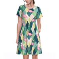 thumbnail image 1 of Bixox Robe d'Été à Manches Courtes pour Femmes Robe Ample Longueur Genou avec Poches-Flamant Rose, 1 of 7