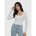 thumbnail image 5 of Women Crew Neck Knitted Crop Shirt Long Sleeve Low Cut Basic Solid Tee Sexy Cutout Blouse Top Streetwear, 5 of 6