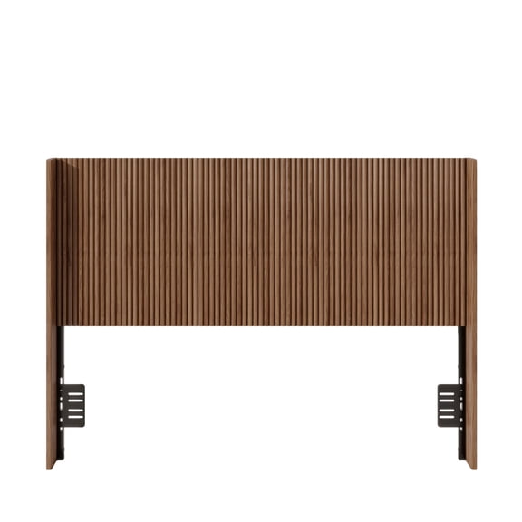 YOQIANG Brown Fluted Freestanding Headboard Height Adjustable Mid-Century Wood Bed Headboard