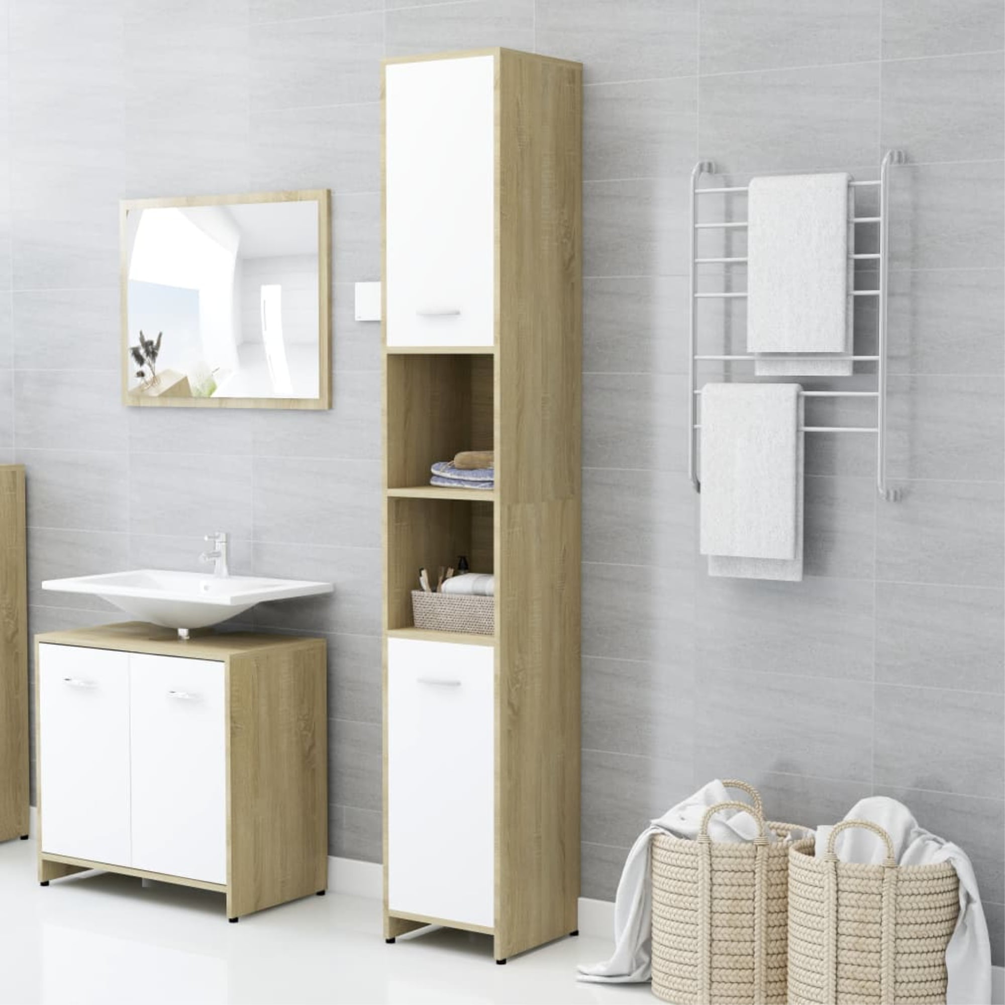 Details about   vidaXL Bathroom Cabinet White and Sonoma Oak 23.6"x13"x22.8" Chipboard 