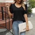 thumbnail image 3 of Tops De Verano Camiseta informal para mujer, manga abullonada, cuello en V, moda, ligera, combina con todo (negro M) Ygjytge para Mujer Negro T L, 3 of 8
