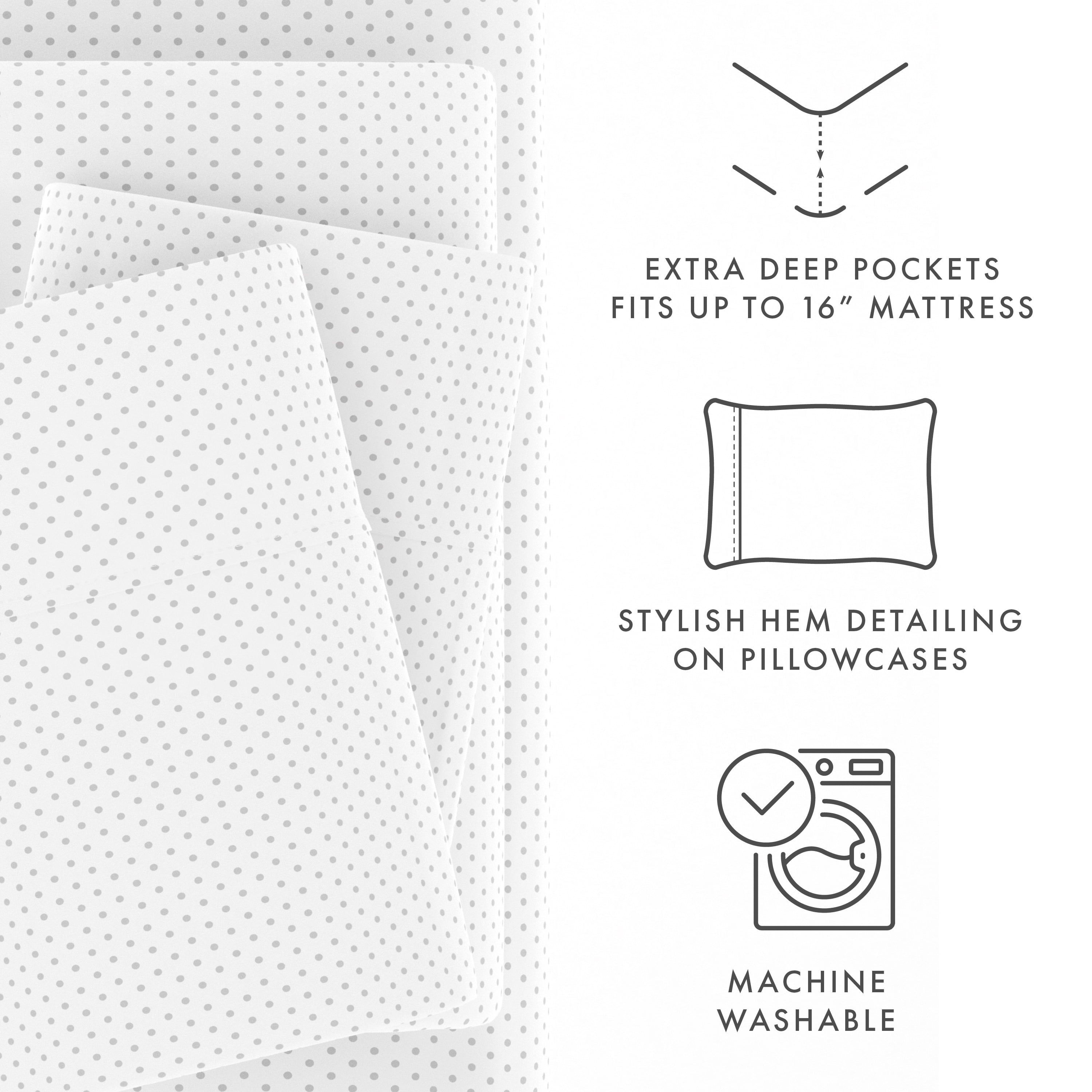 Noble Linens 4 Piece Pattern Microfiber Bed Sheets Set, Light Gray Stippled, Twin