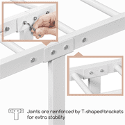 Yaheetech Metal Platform Bed with High Headboard and Footboard, White, Queen