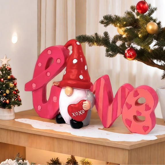 ToyKingdee Christmas Gnome with Love Sign, Handmade Resin Gnome Figurine, Festive Table Decor for Christmas, Romantic Gift for Valentine's Day, Home Decoration