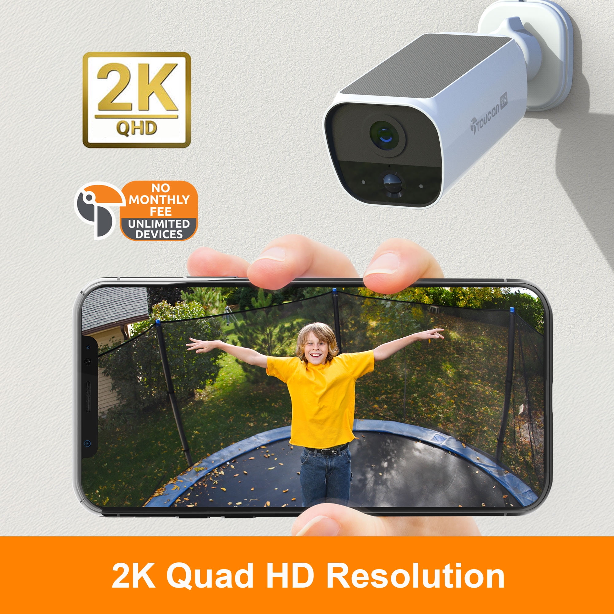 Toucan Solar Wireless Security Camera, 2K Resolution, Continuous Power, No Subscription Require